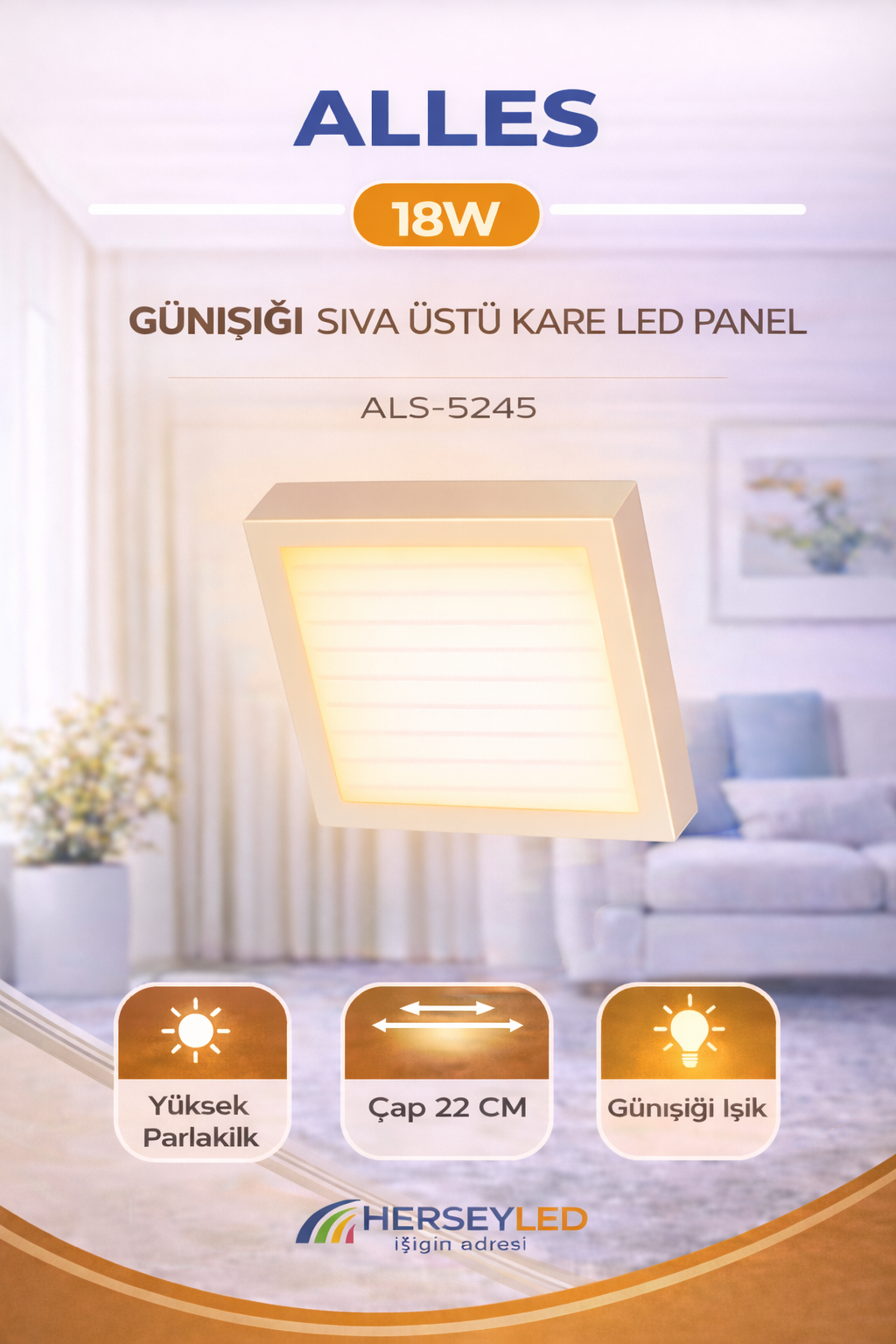 ALLES 18W GÜNIŞIĞI SIVA ÜSTÜ KARE LED PANEL