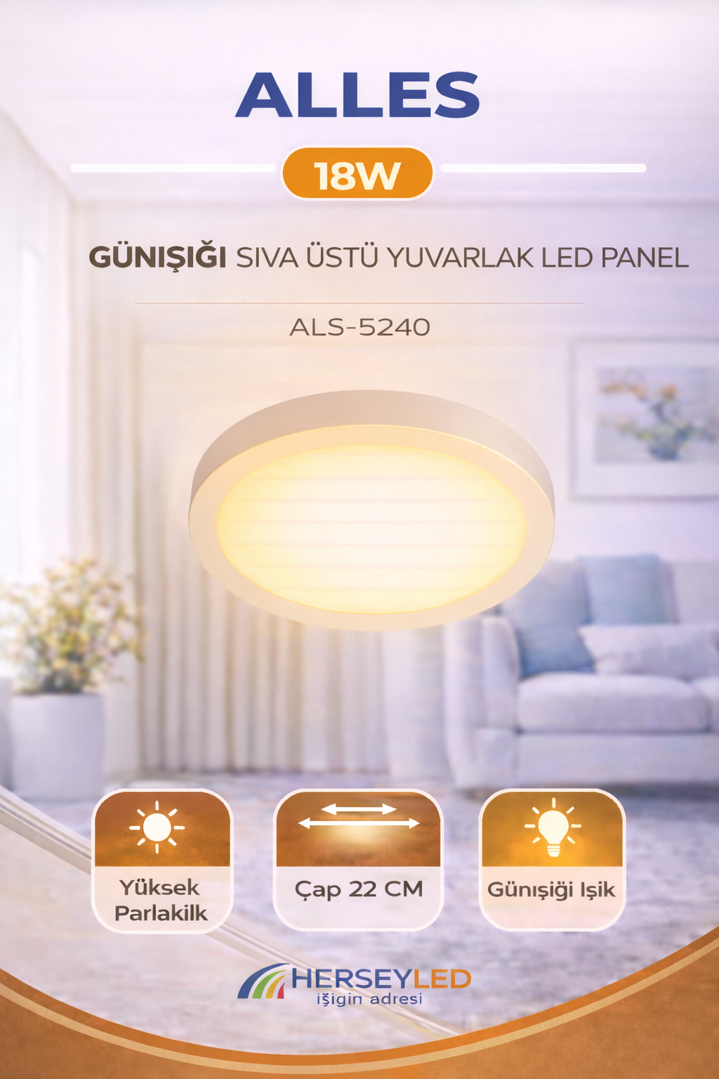 ALLES 18W GÜNIŞIĞI SIVA ÜSTÜ YUVARLAK LED PANEL