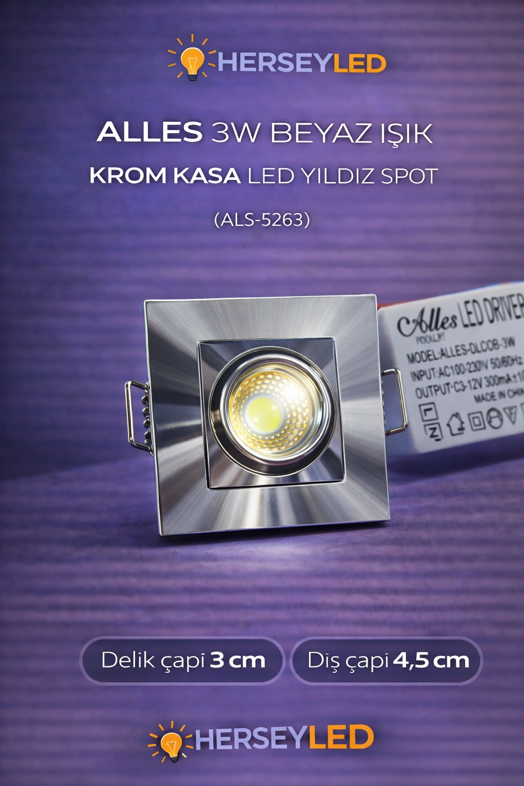 ALLES 3W BEYAZ IŞIK KROM KASA LED YILDIZ SPOT