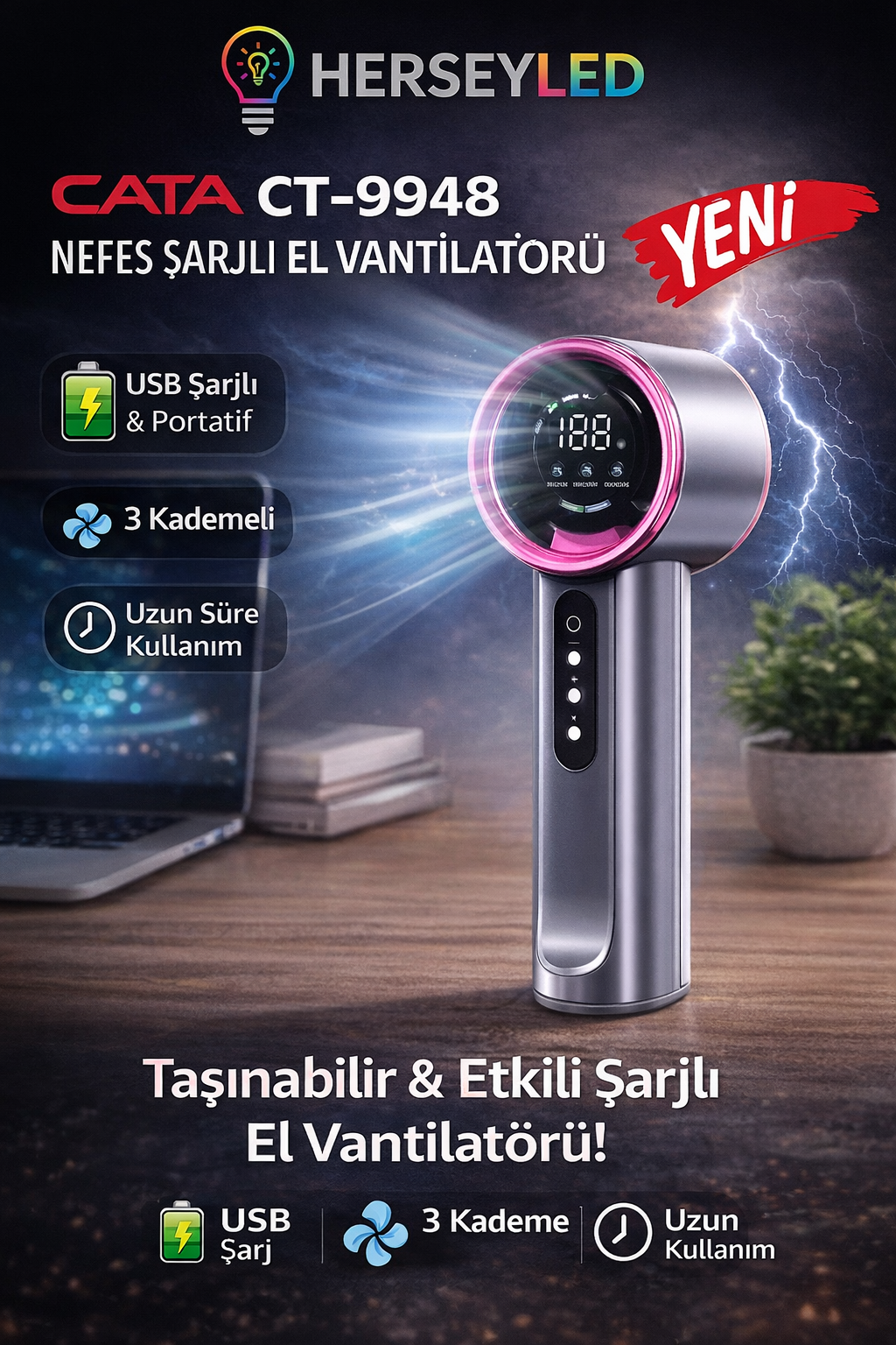 CATA ( CT-9948 ) NEFES ŞARJLI EL VANTİLATÖRÜ