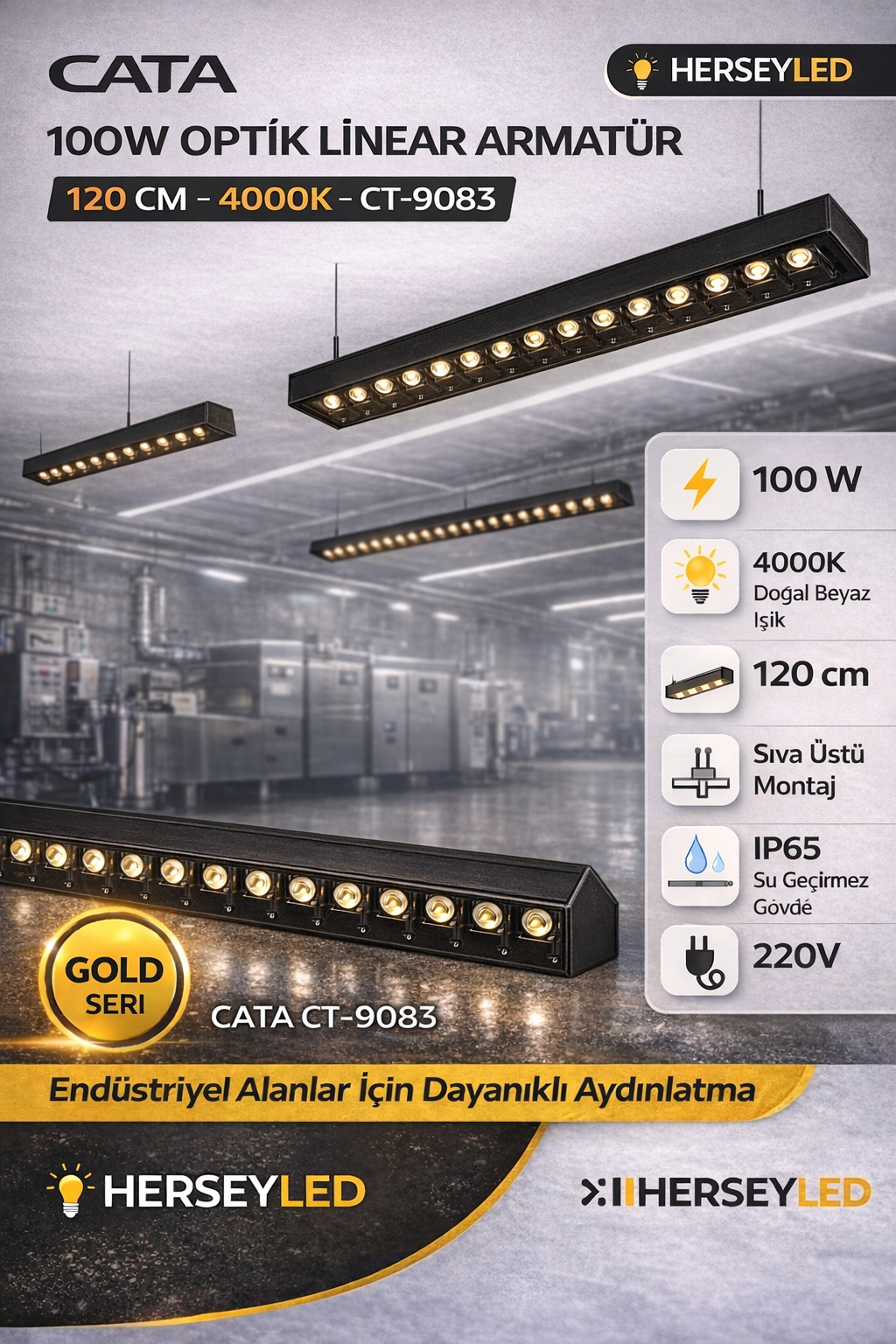 Cata 100W Optik Linear Armatür 120Cm 4000K Ct-9083