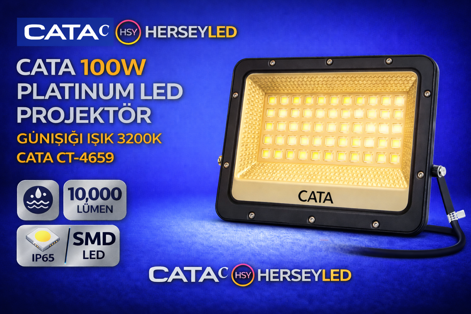 CATA 100W PLATİNUM LED PROJEKTÖR GÜNIŞIĞI IŞIK 3200K CATA CT-4659