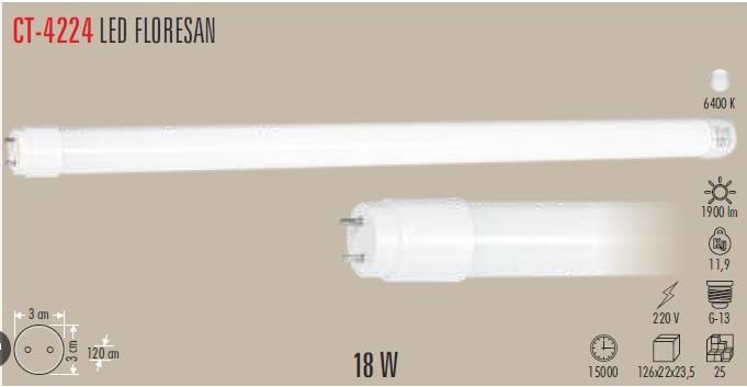 Cata 18W 120Cm Led Florasan Ampul - Beyaz Işık CT-4224
