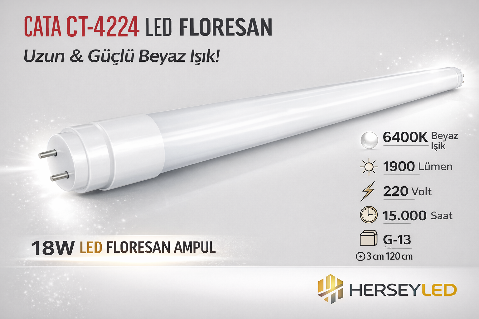 Cata 18W 120Cm Led Florasan Ampul - Beyaz Işık CT-4224
