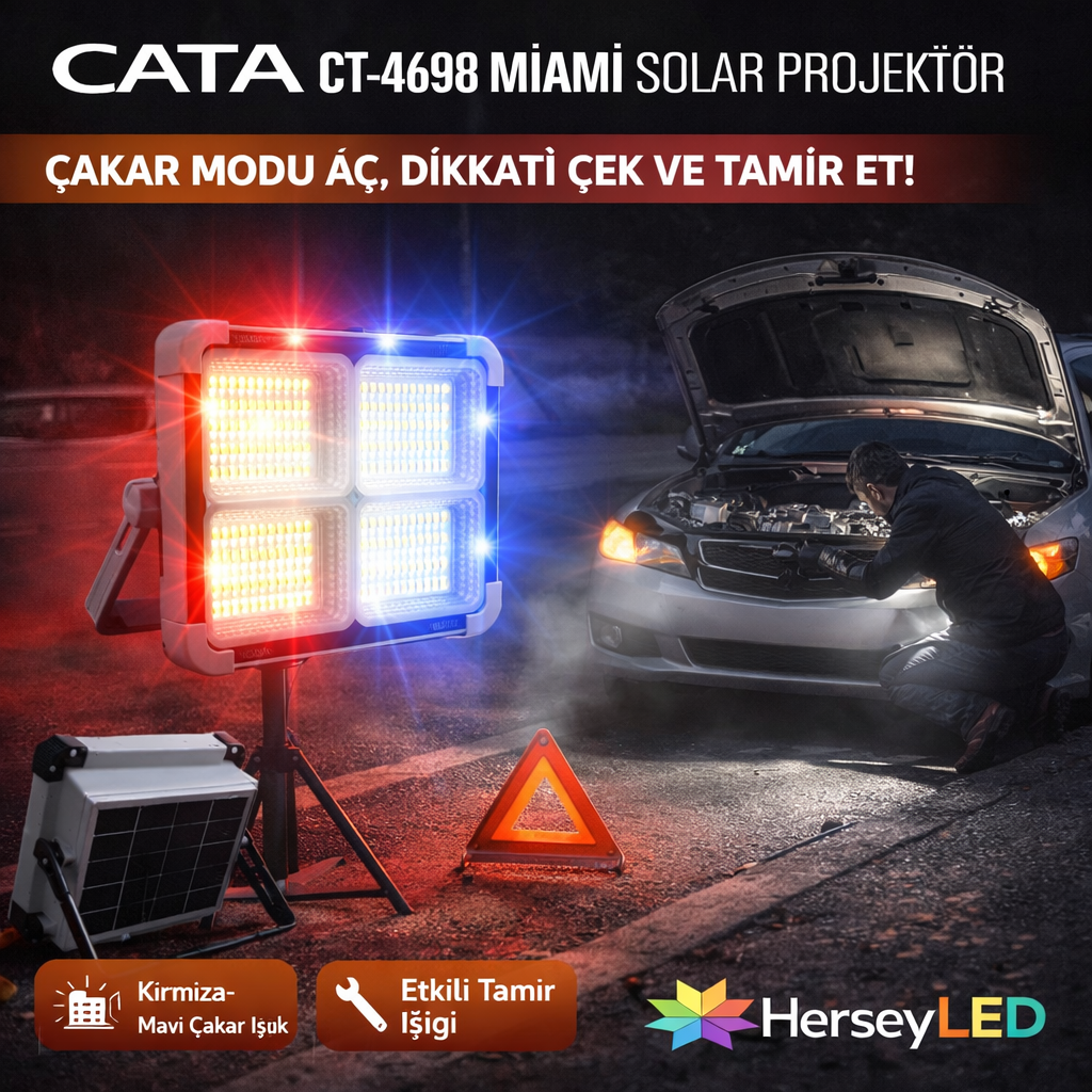 Cata 200W Miami Taşınabilir Şarjlı Solar Projektör CT-4698