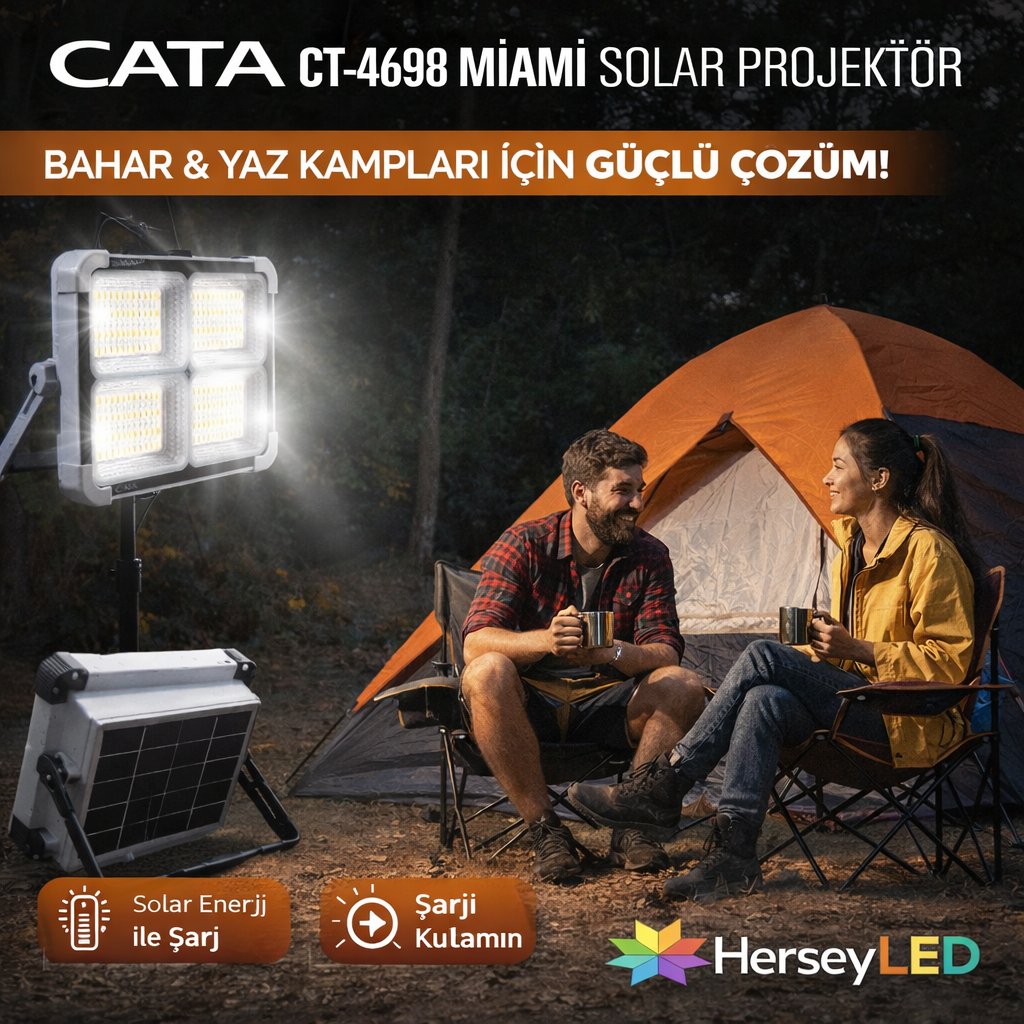 Cata 200W Miami Taşınabilir Şarjlı Solar Projektör CT-4698