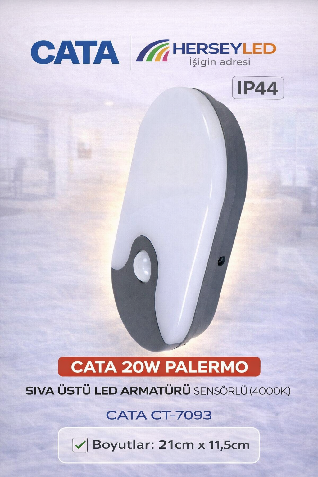 CATA 20W PALERMO SIVA ÜSTÜ LED ARMATÜRÜ SENSÖRLÜ ( 4000K ) CATA CT-7093