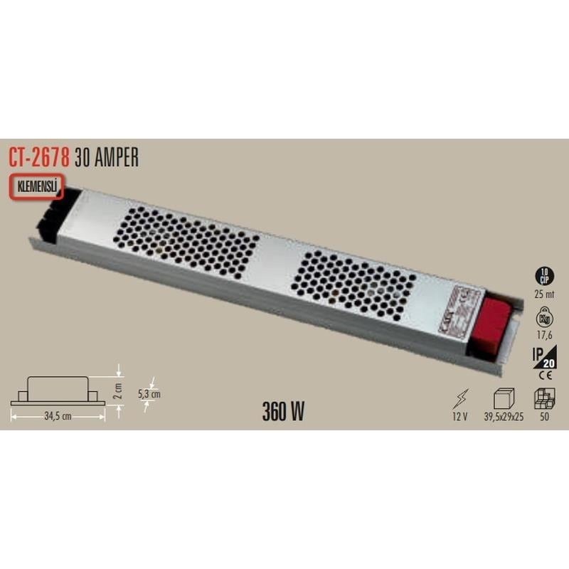CATA 30 Amper 12v Ultra Slim Şerit Led Trafosu CT-2678