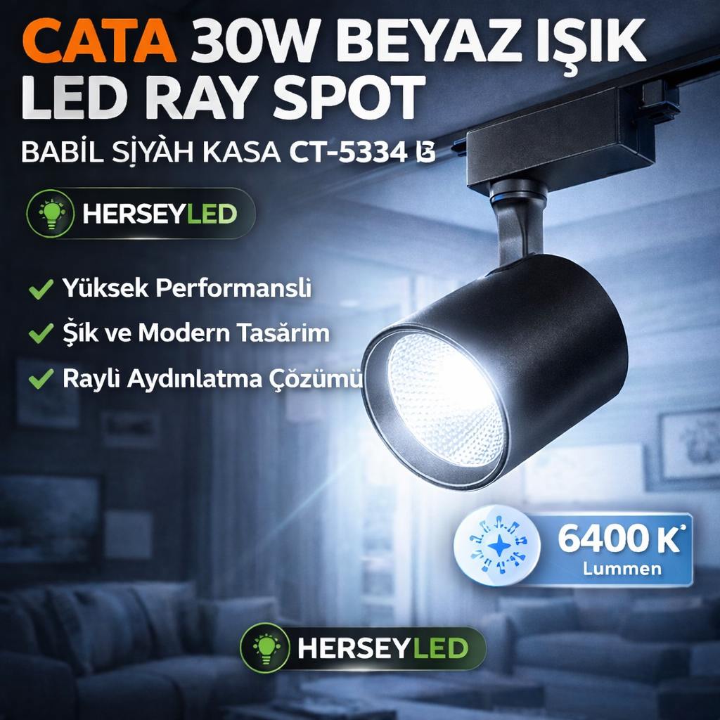 CATA 30W BEYAZ IŞIK BABİL SİYAH KASA LED RAY SPOT CT-5334