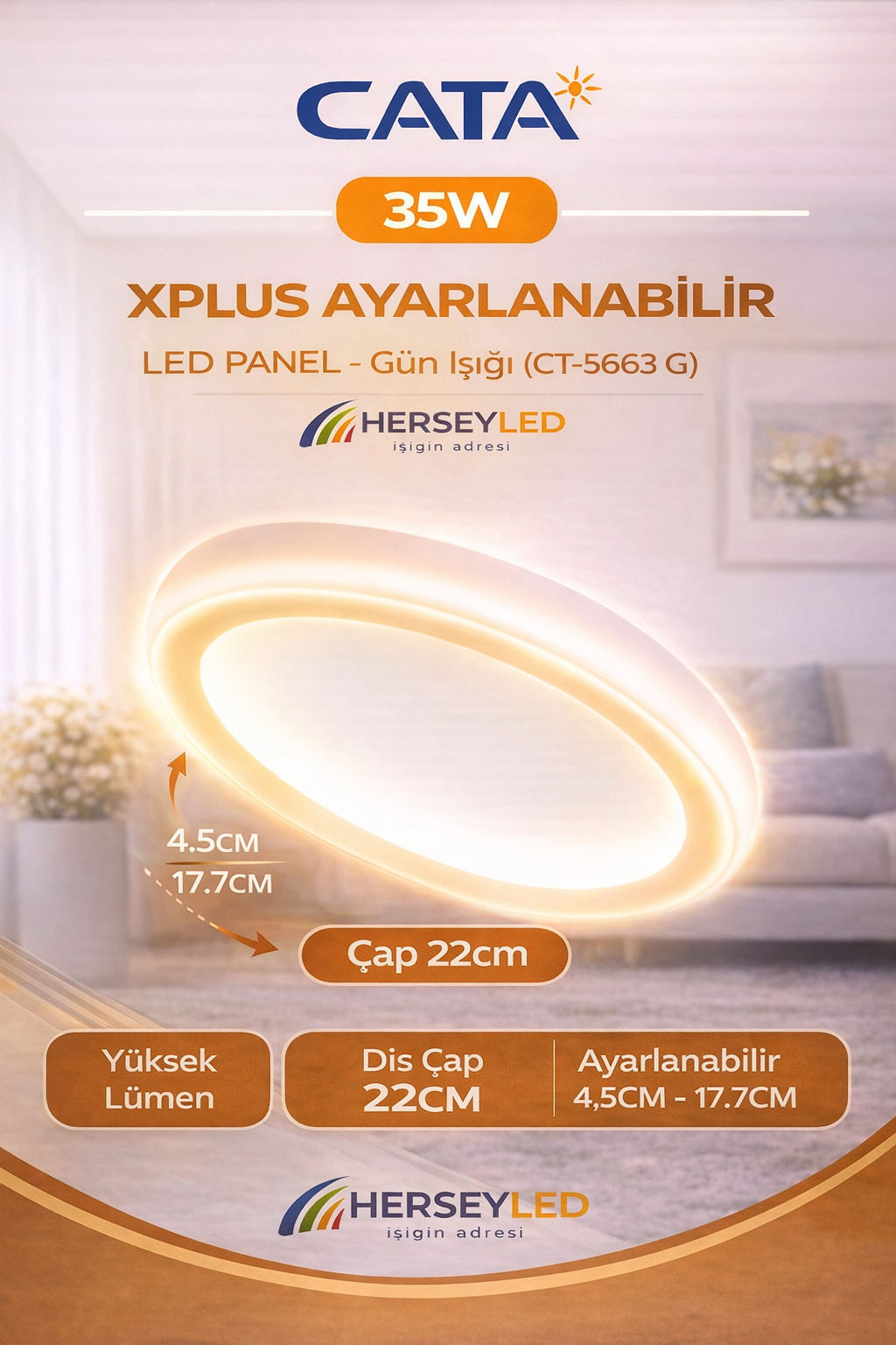 Cata 35w Xplus Ayarlanabilir Led Panel Ct-5663 GÜNIŞIĞI renk