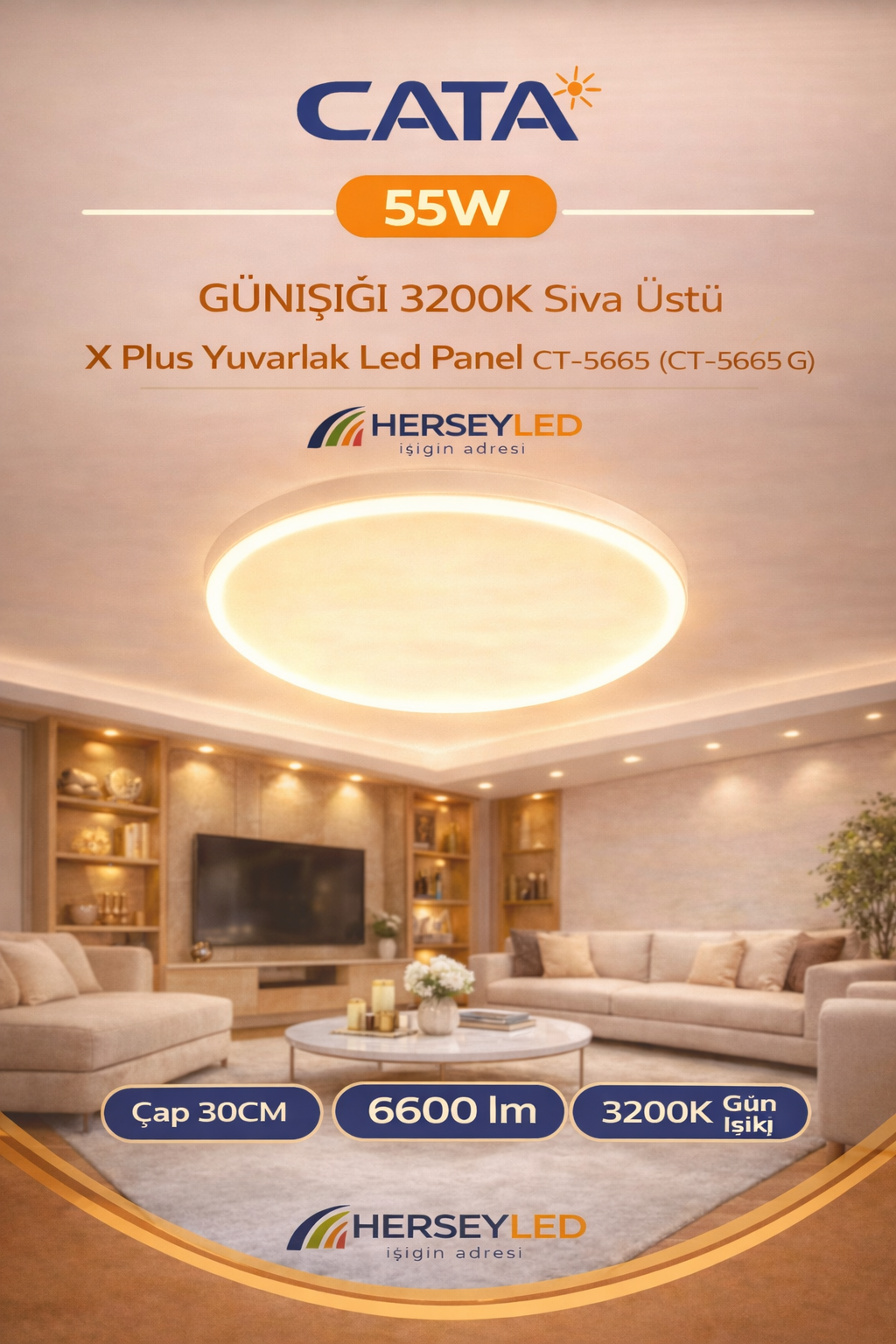 CATA 55W GÜNIŞIĞI 3200K Sıva Üstü X Plus Yuvarlak Led Panel CT-5665