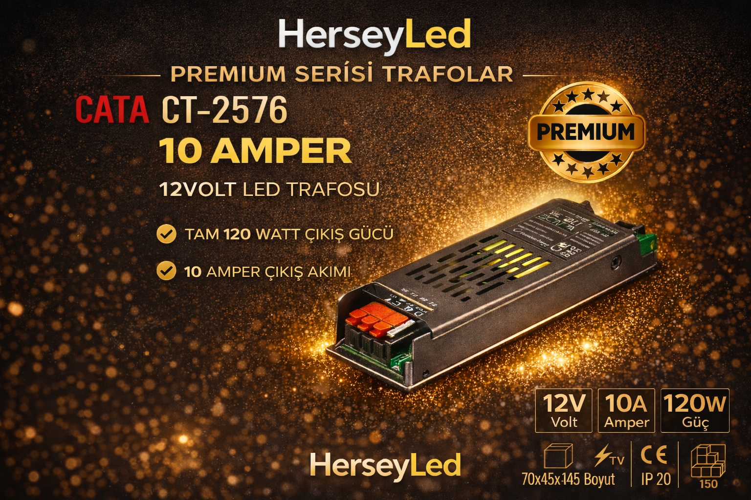 CATA  CT-2576 10 Amper 12V ŞERİT LED TRAFOSU 120W SLİM MODEL