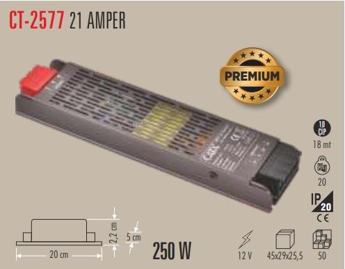 CATA CT-2577 21 Amper 12V Şerit Led Trafosu (Slim-Fansız)