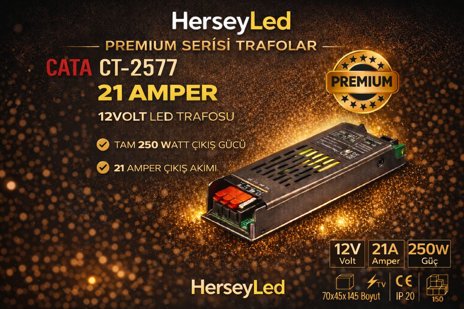 CATA CT-2577 21 Amper 12V Şerit Led Trafosu (Slim-Fansız)