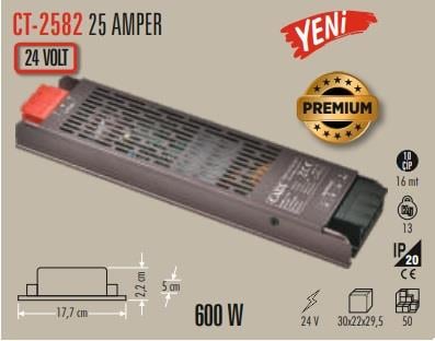 Cata CT-2582 24V 25 Amper 600W LED Trafo