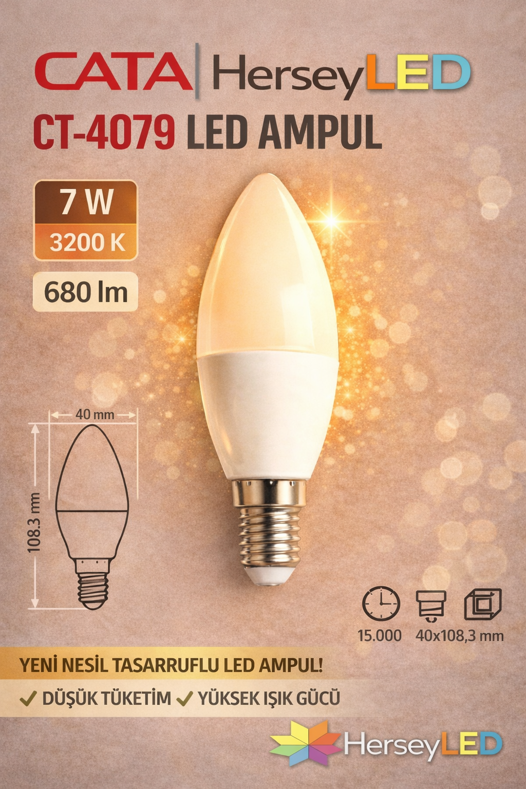 CATA CT-4079 7W GÜNIŞIĞI LED BUJİ AMPUL E14 DUYLU