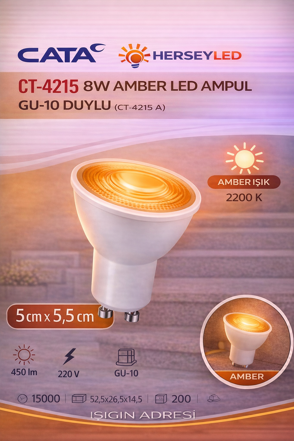 CATA CT-4215 8W AMBER LED AMPUL GU-10 DUYLU