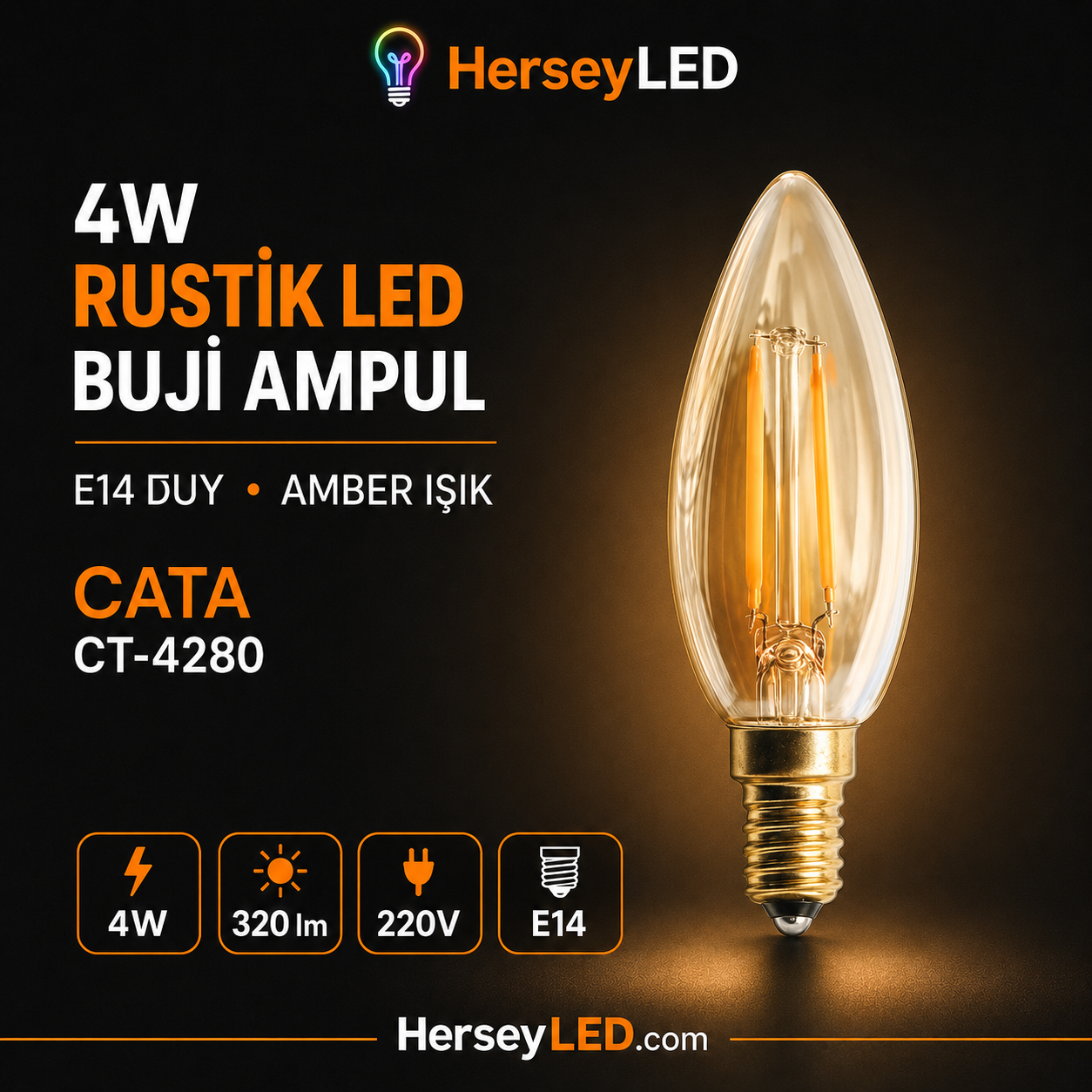 CATA CT-4280 4W AMBER RUSTİK BUJİ LED AMPUL E14 DUYLU