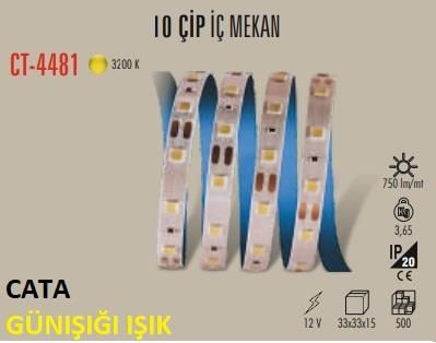 Cata CT-4481 Günışığı 10 Çipli Şerit LED İç Mekan 12V Günışığı 3200K 5MT/PAKET