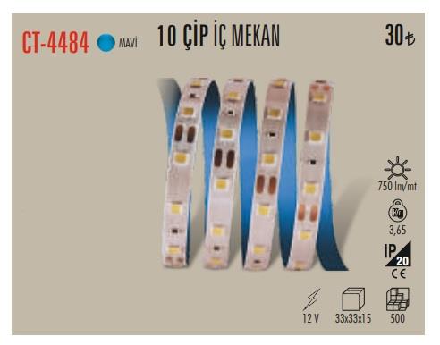 CATA CT-4484 Mavi Şerit LED  #124; 12V  #124; 60 LED/mt  #124; 5 Metre (300 LED)  #124; İç Mekan LED Aydınlatma