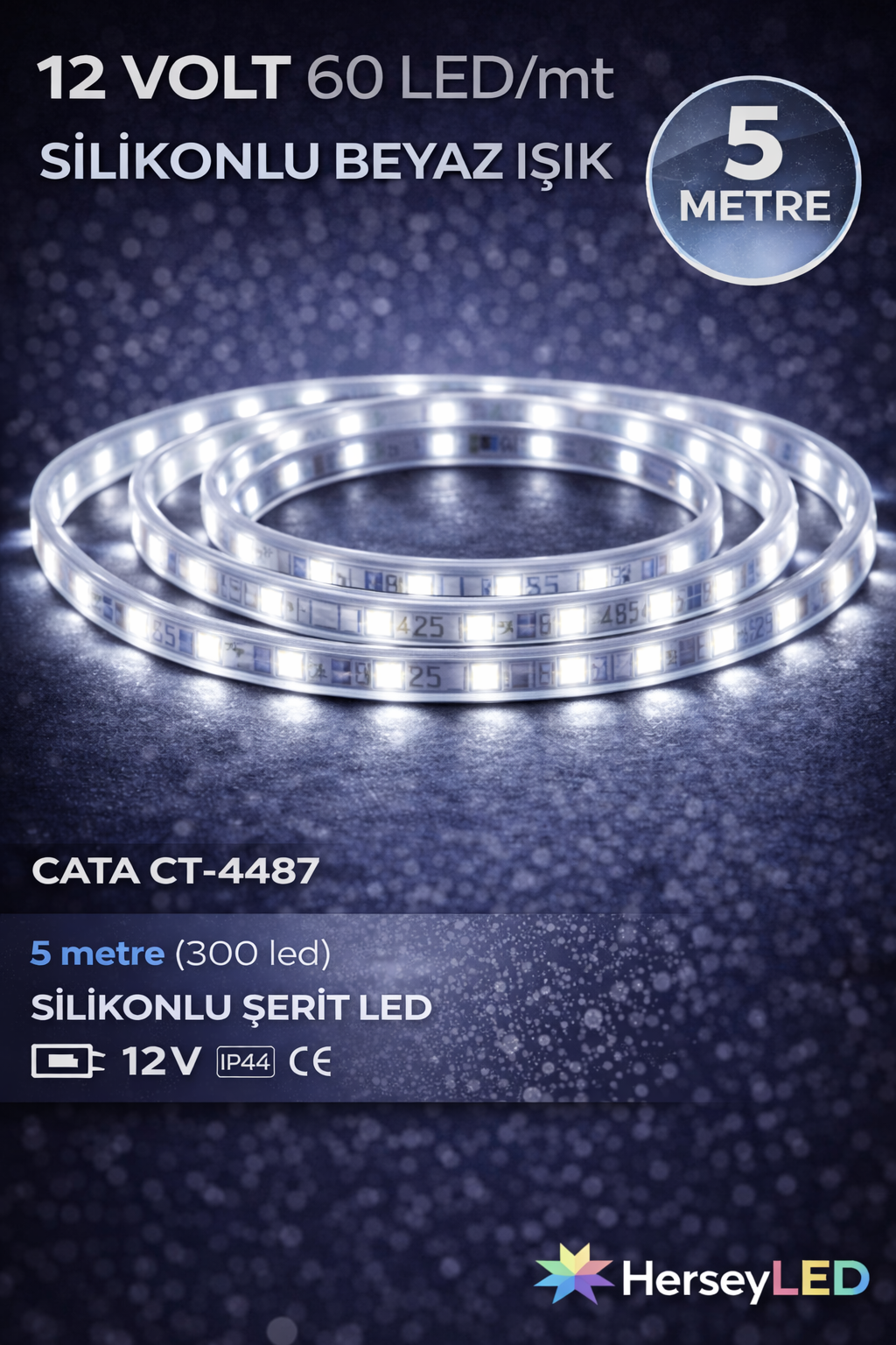 Cata CT-4487 Dış Mekan Beyaz Renk Silikonlu Şerit LED  (5 Metre)