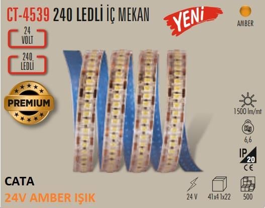 Cata CT-4539 24V Amber Işık 240 LED İç Mekan Şerit LED (5 Metre)