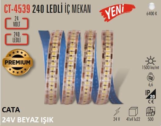 Cata CT-4539 24V Beyaz Işık 240 LED İç Mekan Şerit LED (5 Metre)