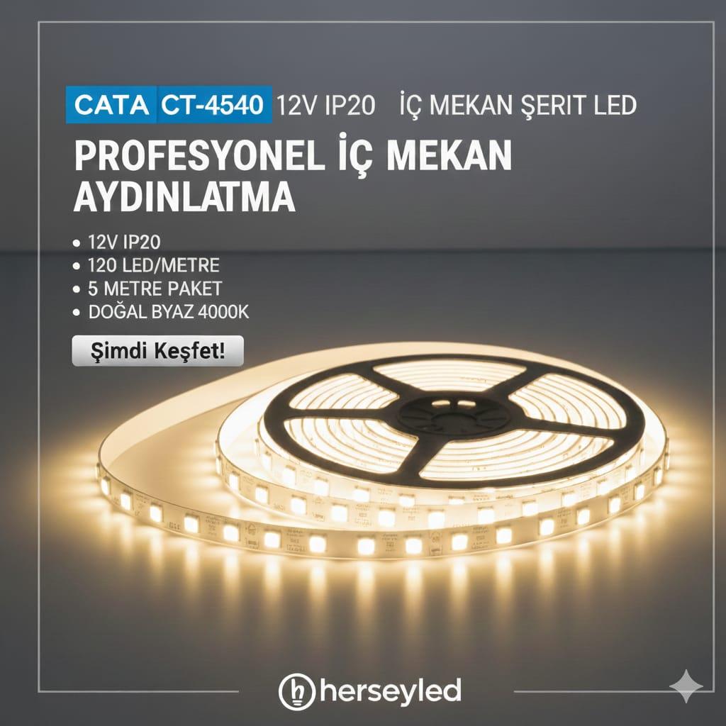 Cata CT-4540 12V 120 LED  4000K Ilık Beyaz İç Mekan Şerit LED (5 Metre)