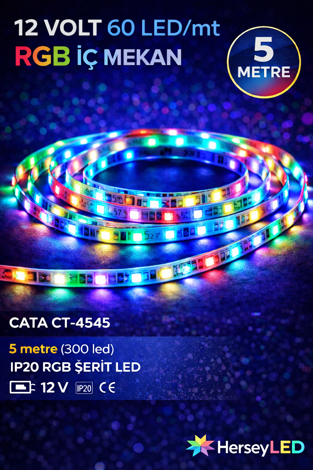 Cata CT-4545 12V RGB İç Mekan Şerit LED (5 Metre)