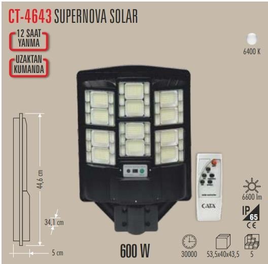 CATA CT-4643 SÜPERNOVA 600W SOLAR SOKAK ARMATÜRÜ KUMANDALI