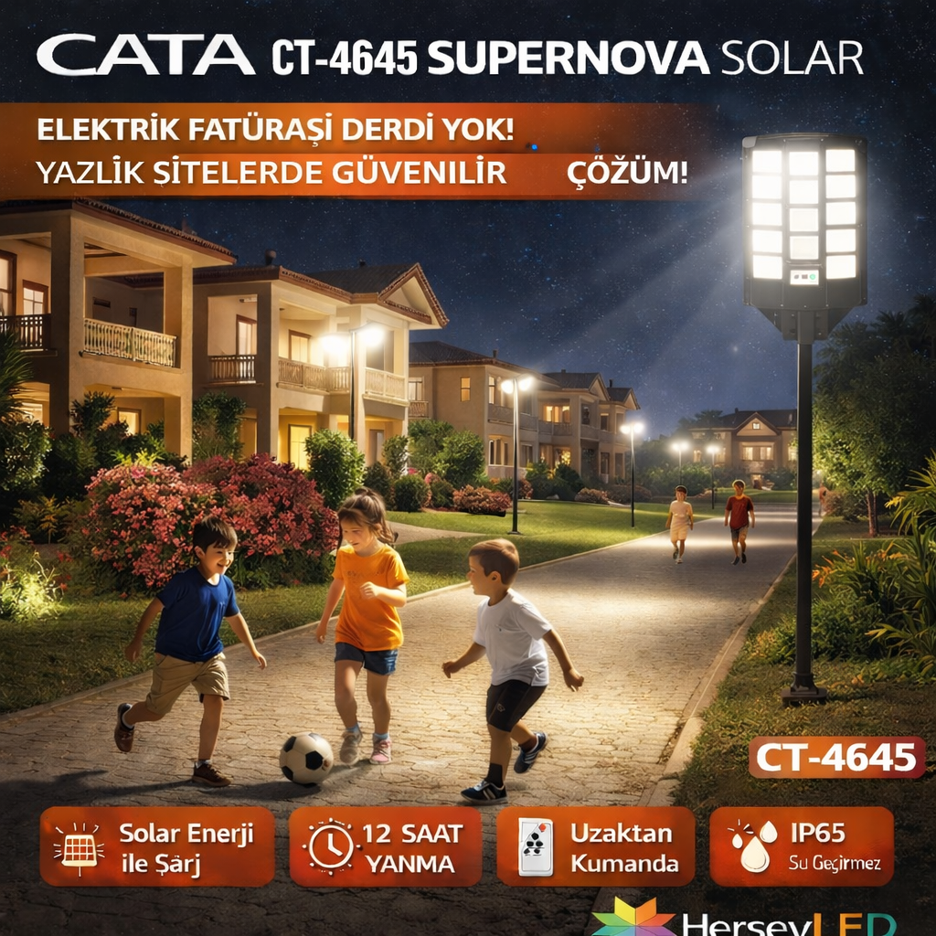 CATA CT-4645 SÜPERNOVA 1200W SOLAR SOKAK ARMATÜRÜ KUMANDALI
