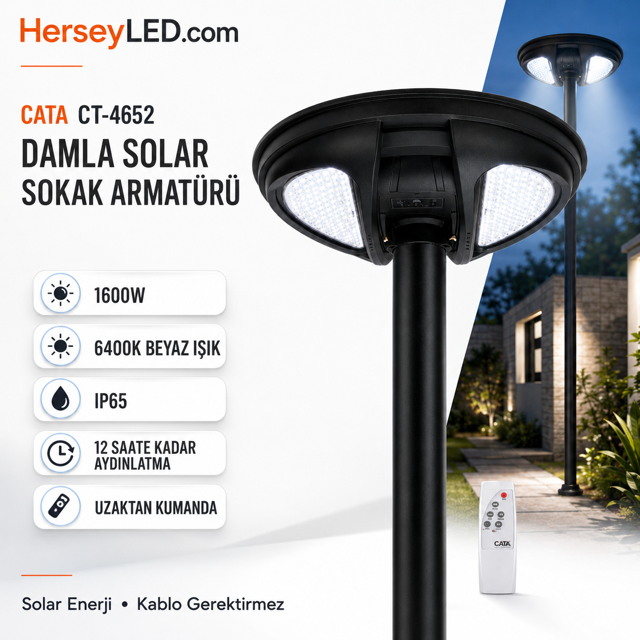 CATA CT-4652 DAMLA SOLAR SOKAK ARMATÜRÜ 1600 WATT