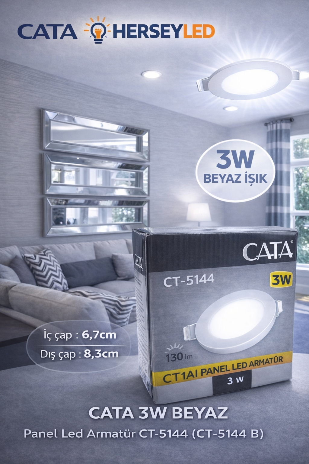 CATA CT-5144 3W BEYAZ Panel Led Armatür CT-5144