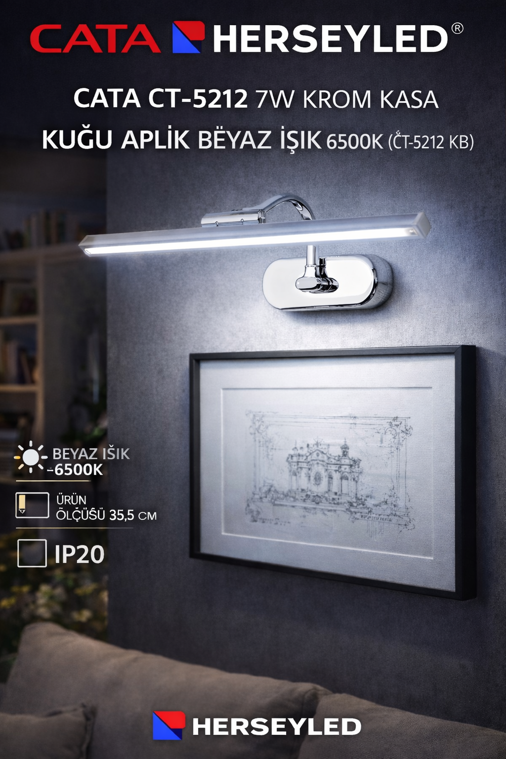 CATA CT-5212 7W KROM KASA KUĞU APLİK BEYAZ IŞIK 6500K