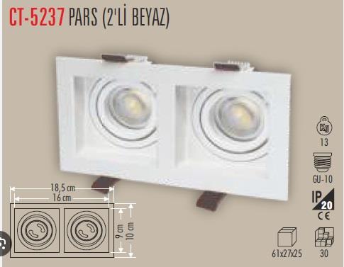 Cata CT-5237 Pars Kare Dekoratif İkili Spot Beyaz
