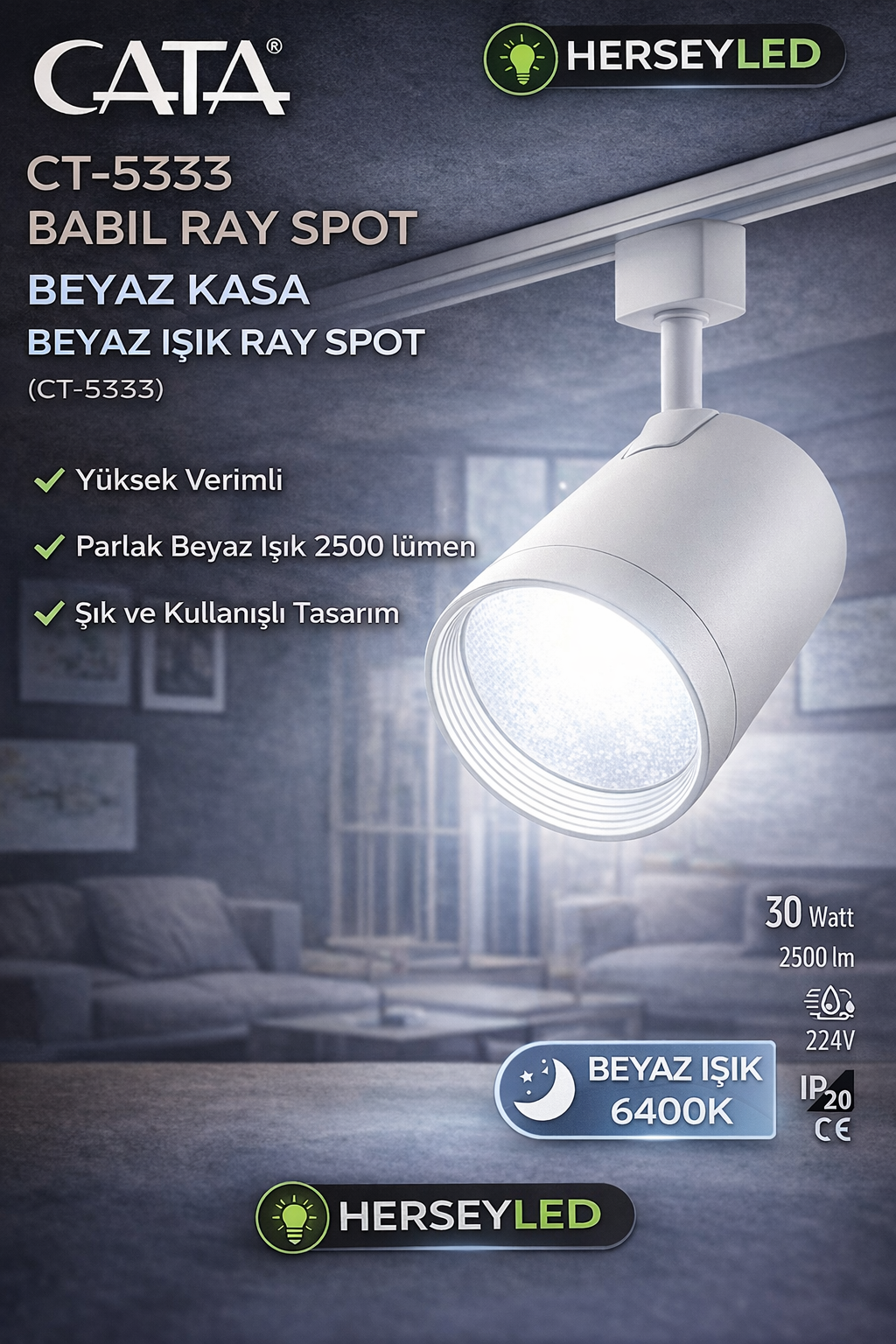 CATA CT-5333 30W BABİL BEYAZ KASA BEYAZ IŞIK RAY SPOT CATA