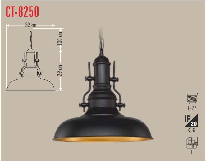 CATA CT-8250Dekoratif Sarkıt Avize – Siyah Gold, E27 Duylu, Modern Tavan Aydınlatması