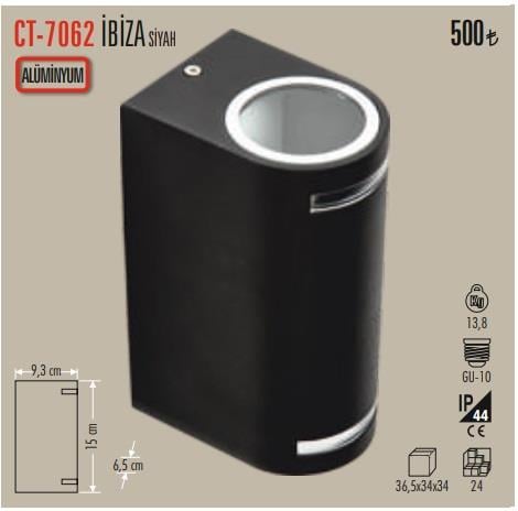 Cata İbiza Aplik Siyah Kasa Gu10 Duylu CT-7062