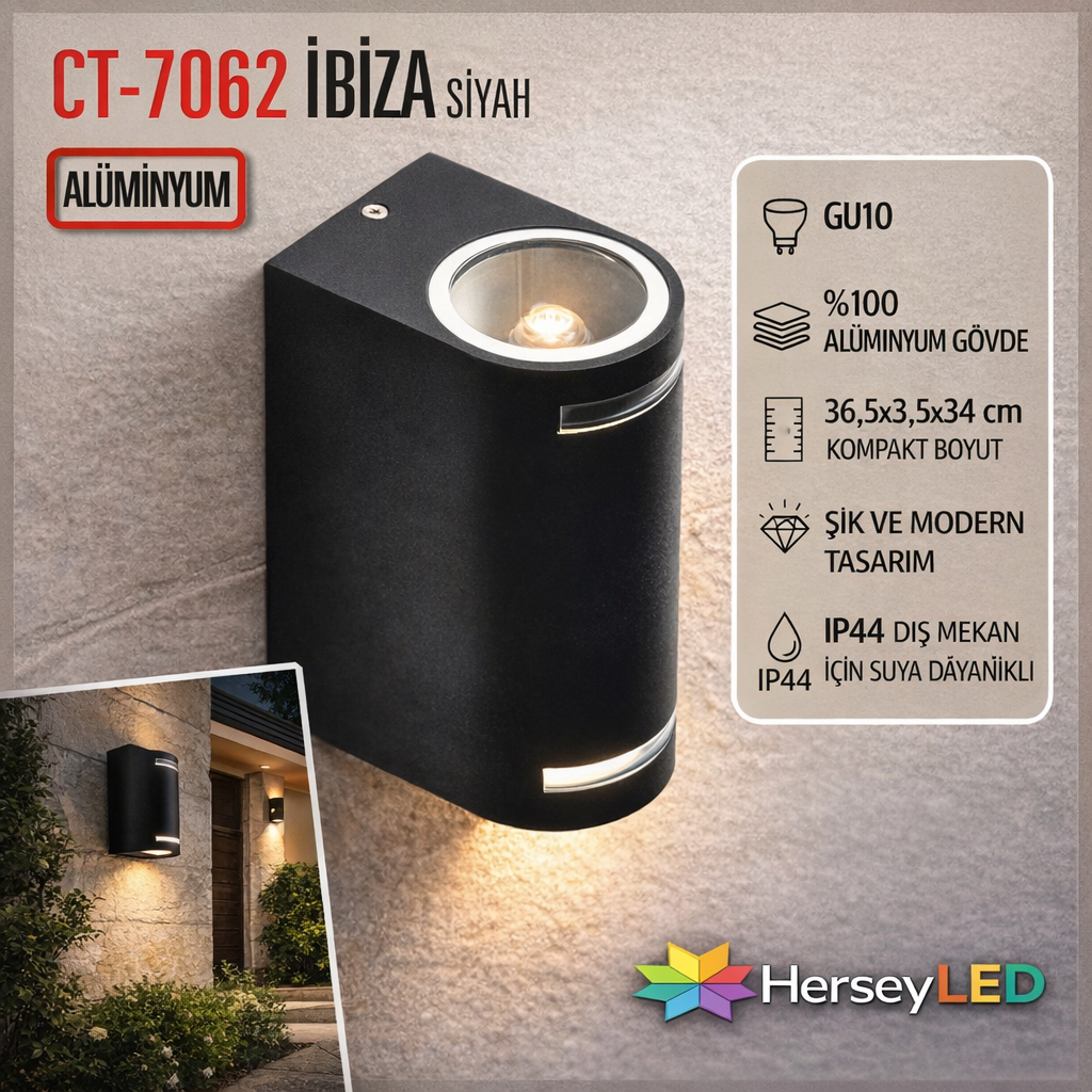 Cata İbiza Aplik Siyah Kasa Gu10 Duylu CT-7062