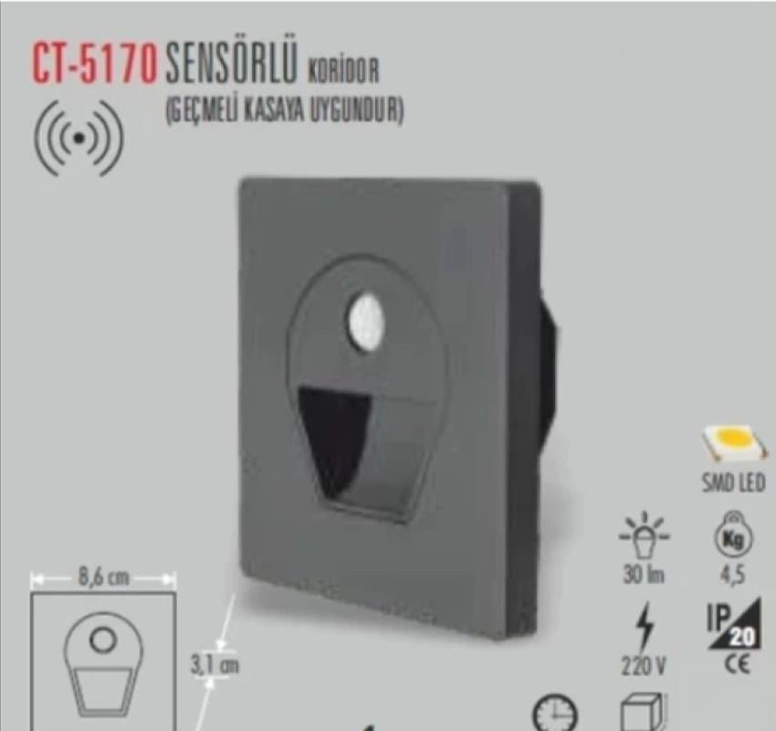 CATA Sensörlü Koridor Aydınlatma Füme 3000K Günışığı CT-5170 FG