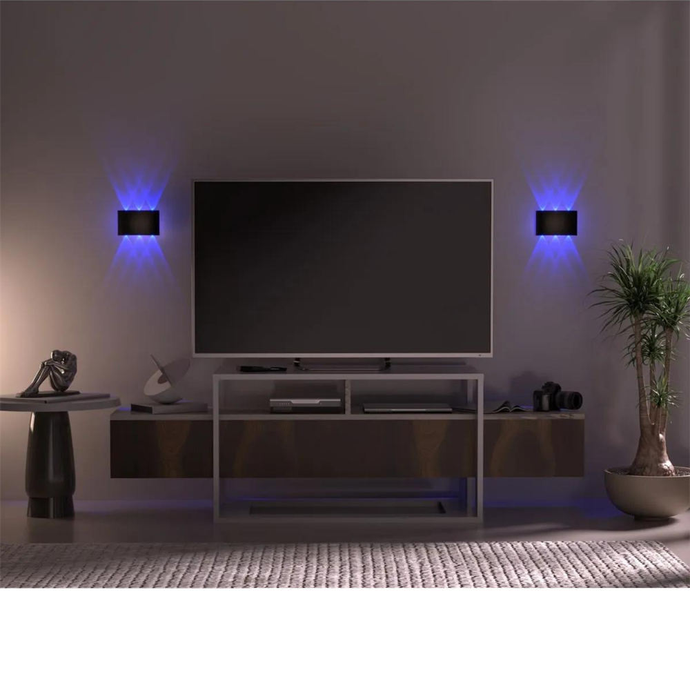 ÇIFT YÖNLÜ 3LÜ DUVAR APLIK DEKORATIF DIŞ MEKAN MAVI LED AYDINLATMA