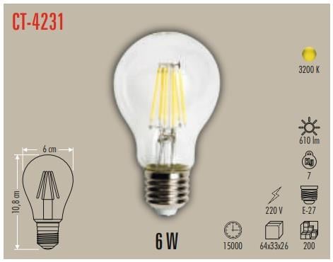CT-4231 6W EDİSON RUSTİK LED AMPUL GÜNIŞIĞI CATA