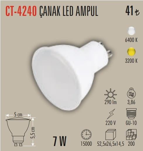 CT-4240 7W LED AMPUL GU-10 GÜNIŞIĞI CATA