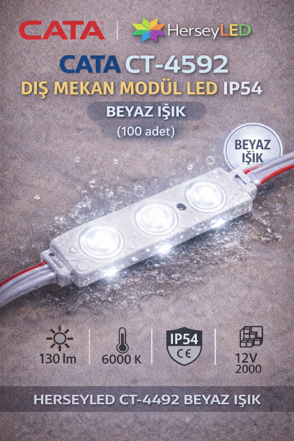 CT-4592 ( 100adet ) 12V MODUL LED BEYAZ IŞIK KRİSTAL MERCEKLİ LED MODUL ( 100 ADET )
