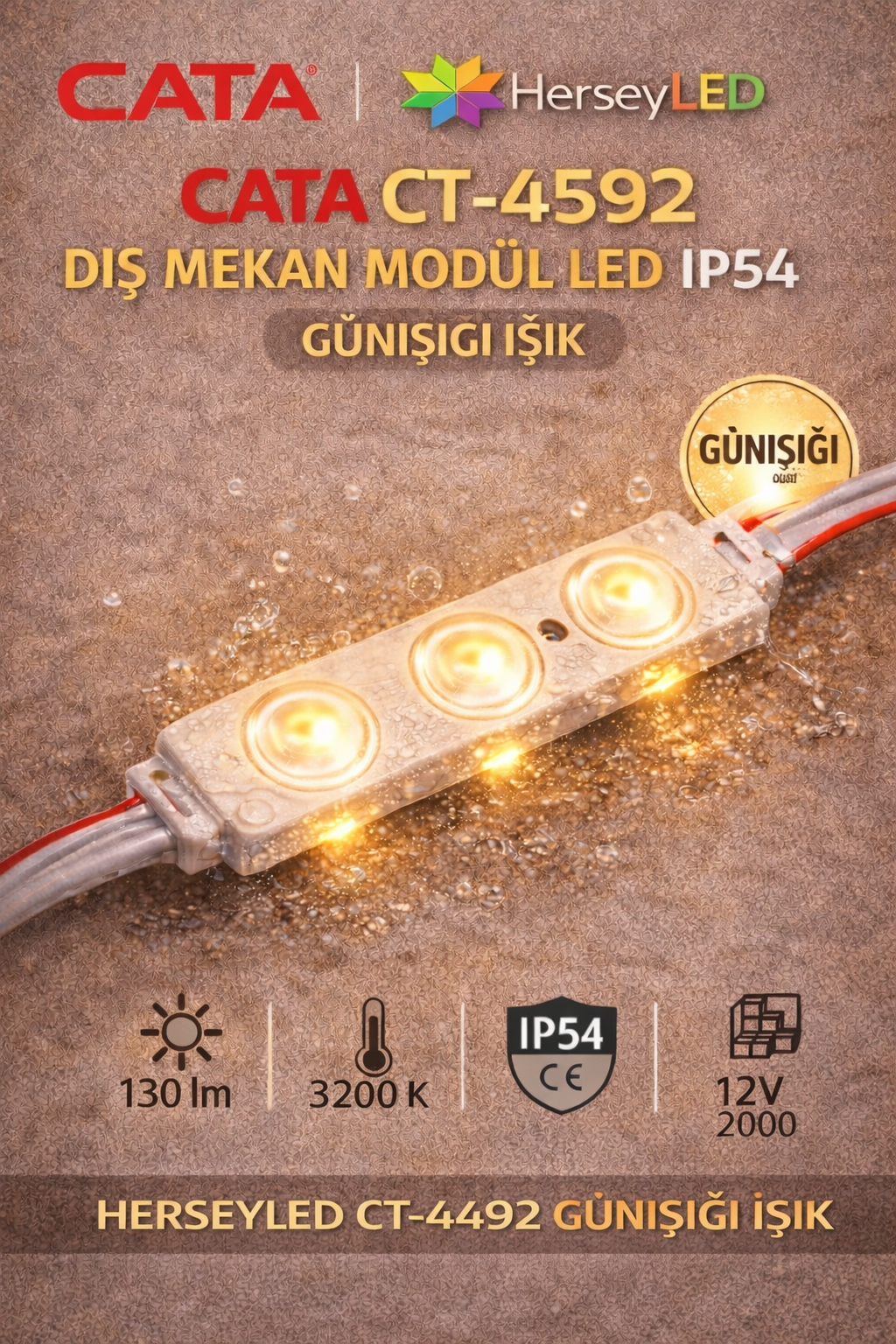 CT-4592 ( 100adet ) 12V MODUL LED GÜNIŞIĞI IŞIK KRİSTAL MERCEKLİ LED MODUL ( 100 ADET )
