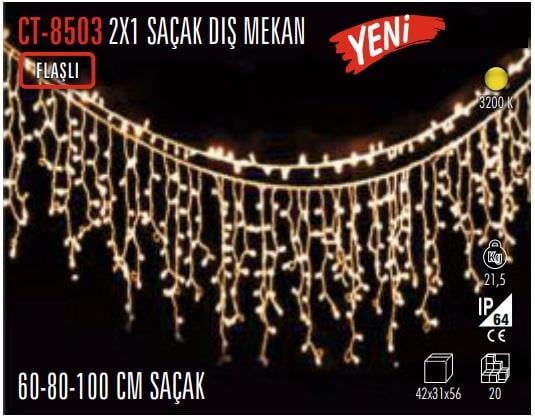 CT-8503 2X1 DIŞ MEKAN SAÇAK LED ( GÜNIŞIĞI ) ( FLAŞLI ) (60-80-100 cm ) CATA
