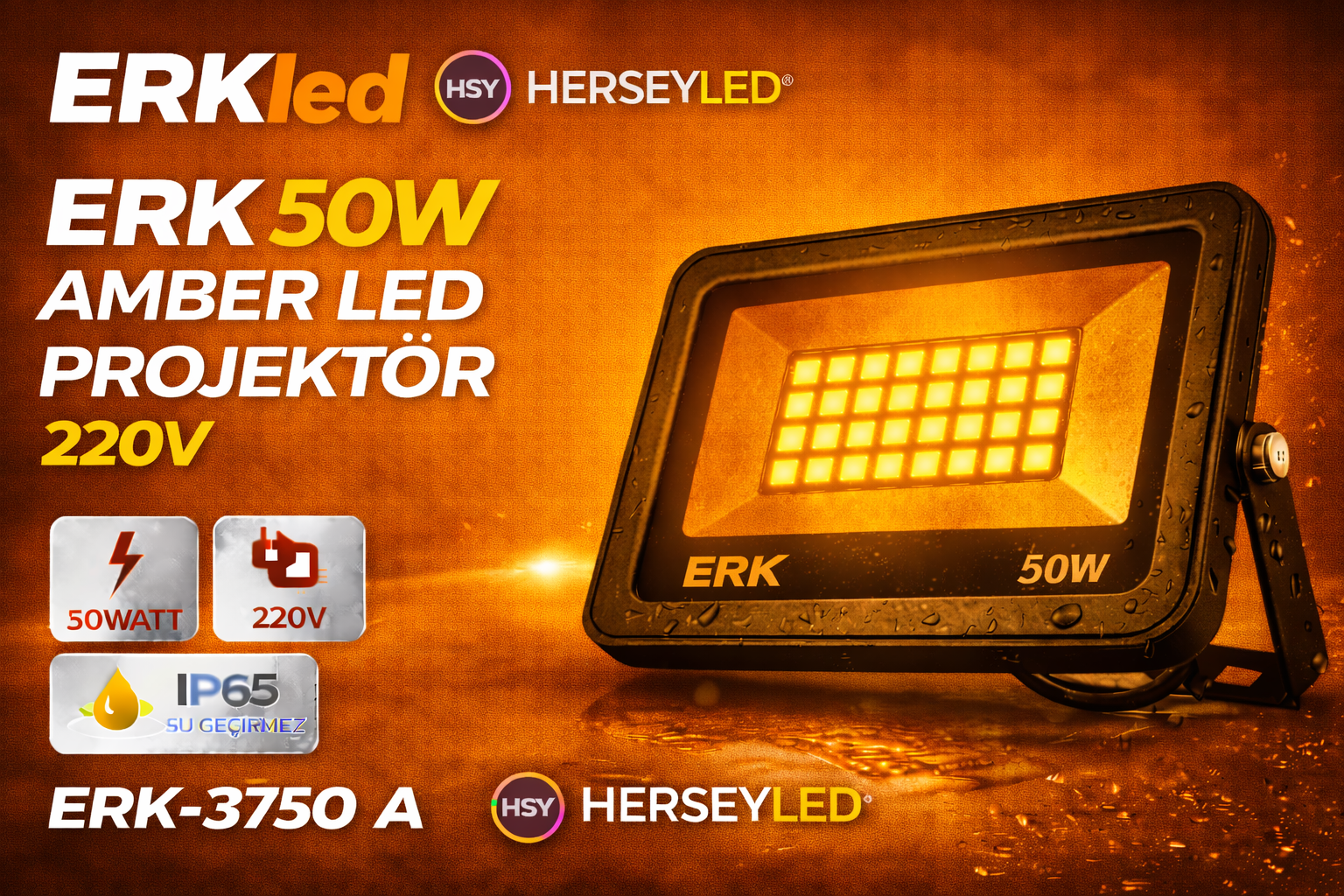 ERK 50W AMBER LED PROJEKTÖR 220V ERK-3750 A