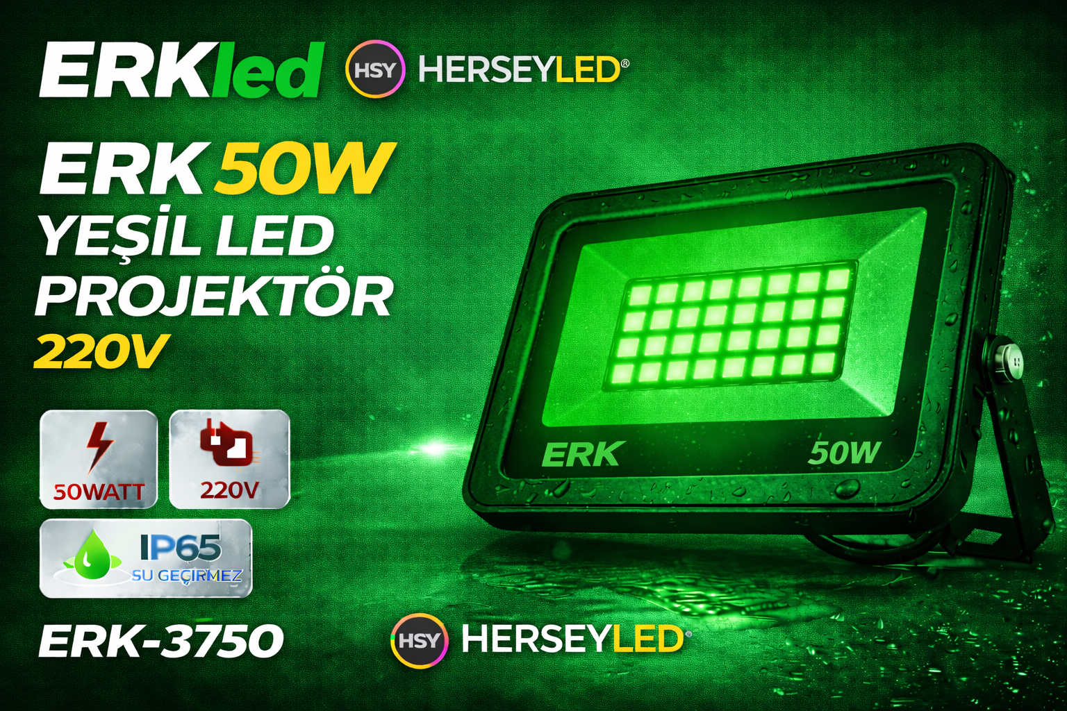 ERK 50W YEŞİL LED PROJEKTÖR 220V ERK-3750