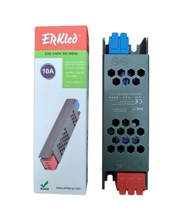 ERKLED ULTRA SLİM 12V IP20 120W 10 AMP LED TRAFO ERK-4003