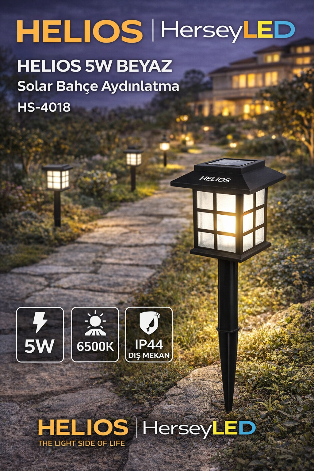 HELİOS 5W BEYAZ Solar Bahçe Aydınlatma HS-4018